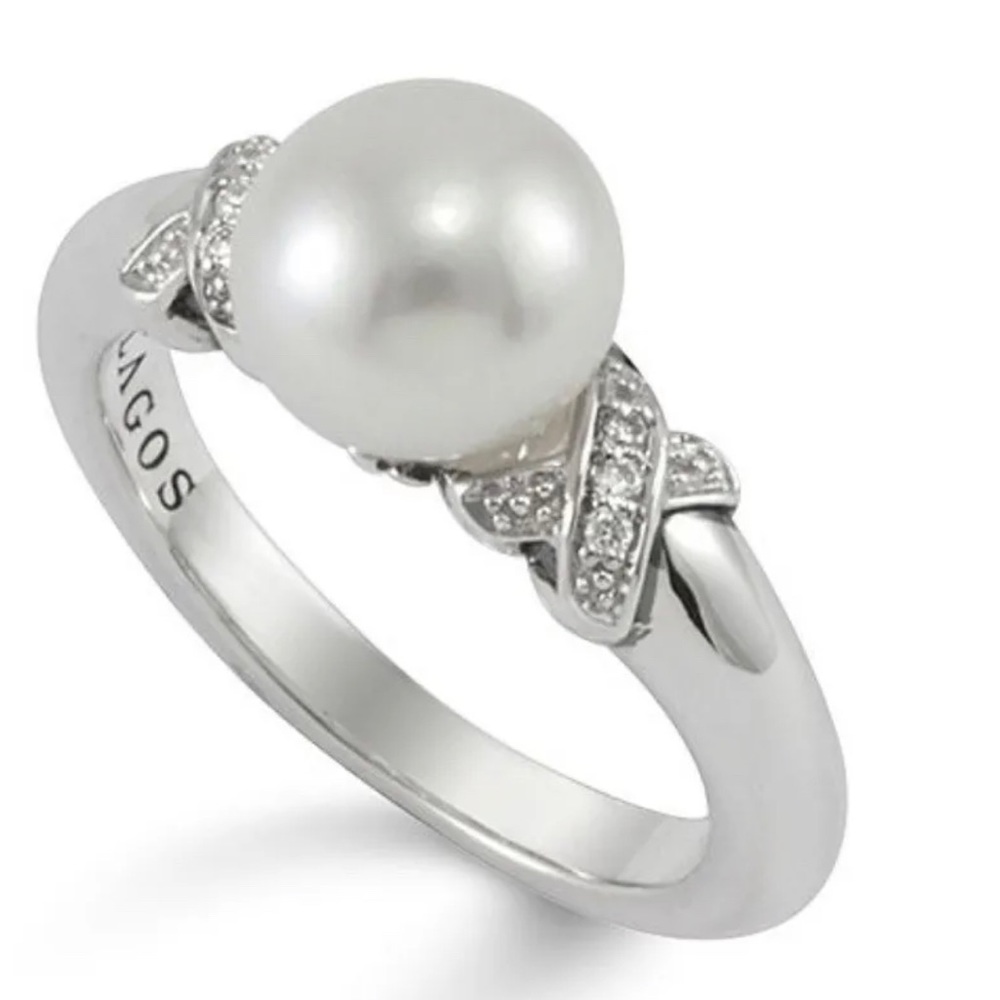 Rare Sold out LAGOS Luna Peal with Diamond Ring Sz 6